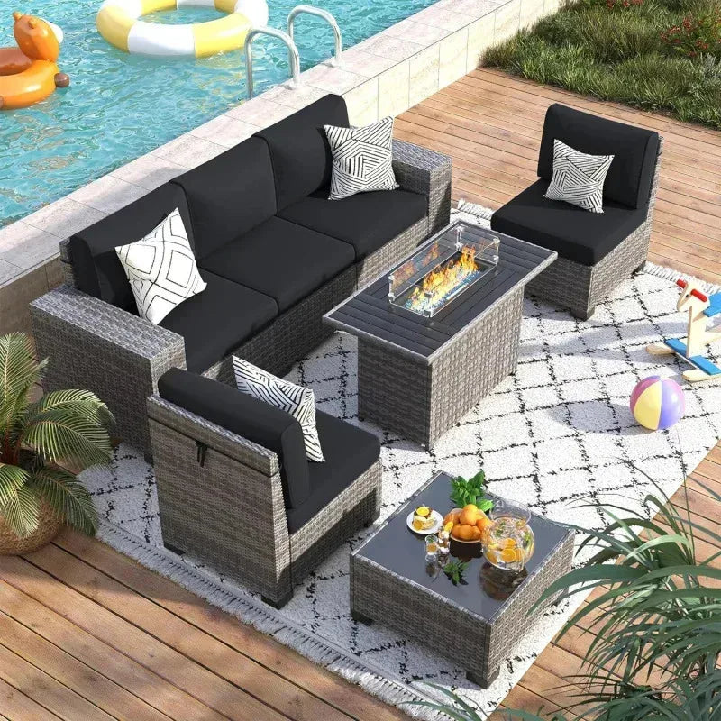 RPD4-7 Piece Patio Furniture Set with Fire Pit Table