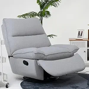 Lotus Oversized 360° Swivel Rocker Recliner, Fabric Glider with Side Pocket