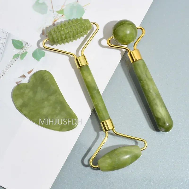 Natural Jade Roller Massager & Gua Sha Set