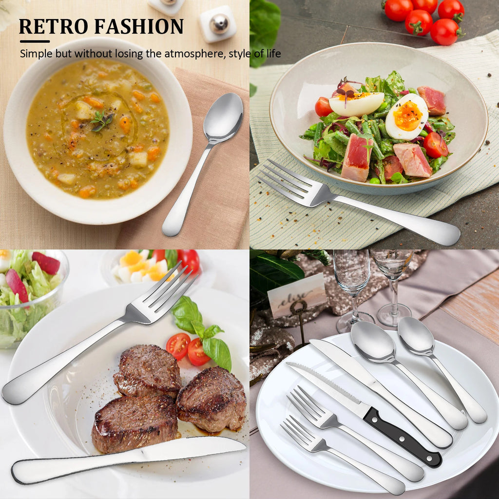 48-Piece Stainless Steel Cutlery Set with Steak Knives