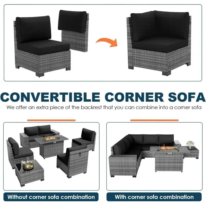 RPD4-7 Piece Patio Furniture Set with Fire Pit Table