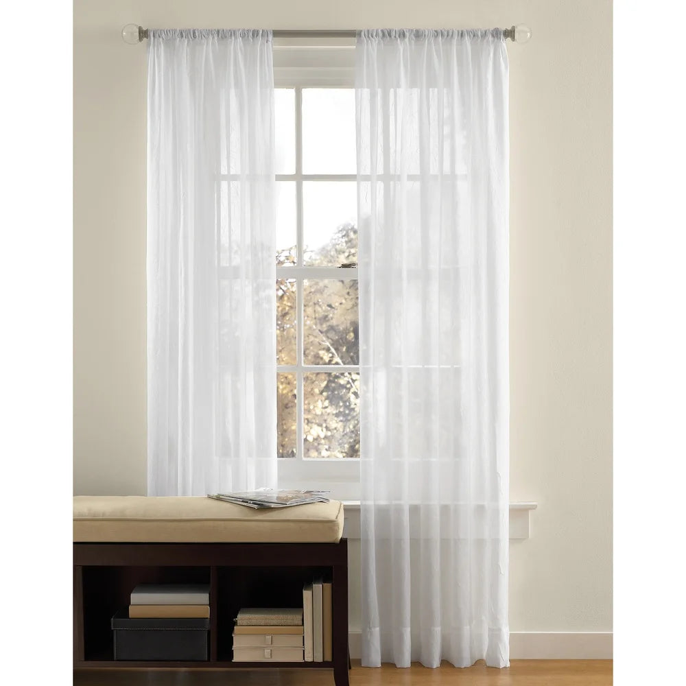 Crushed Voile Sheer Curtain Panel – White, 51"W x 108"L