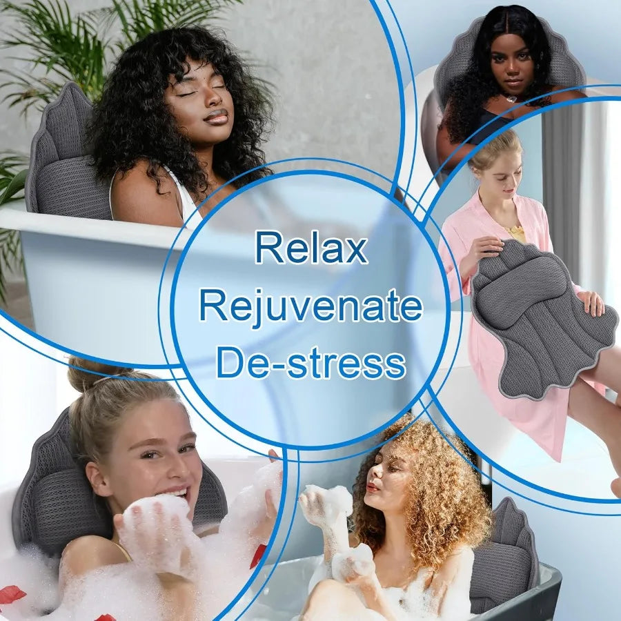 Luxury Bath Pillow with 4D Mesh Design, Ergonomic Support, Suction Cups