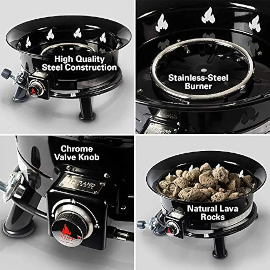 Round Portable Gas Fire Pit, 58K BTU Smokeless Outdoor Firebowl with Weatherproof Cover