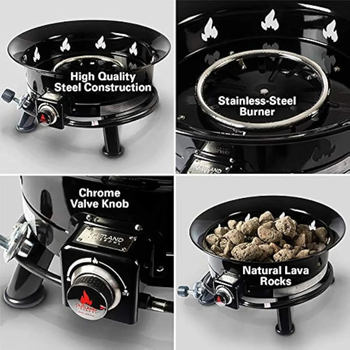 Round Portable Gas Fire Pit, 58K BTU Smokeless Outdoor Firebowl with Weatherproof Cover