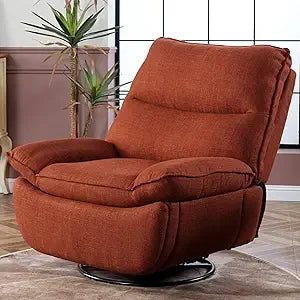 Lotus Oversized 360° Swivel Rocker Recliner, Fabric Glider with Side Pocket
