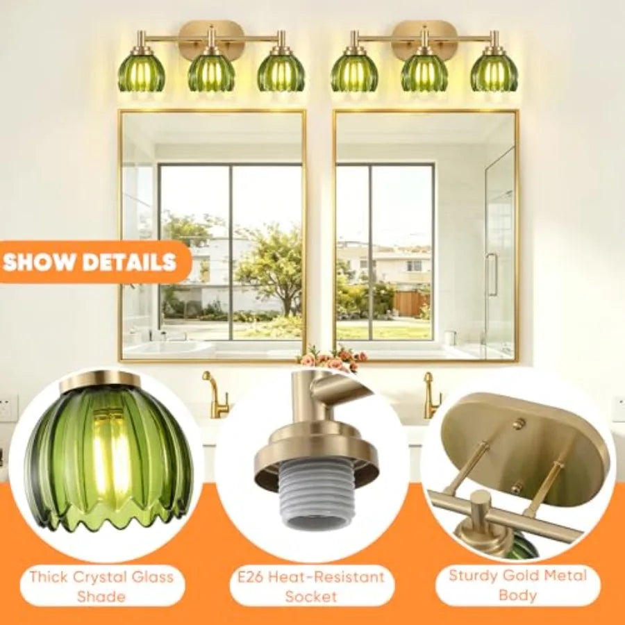 Brushed Bathroom Vanity Lights with Tulip Glass Shades