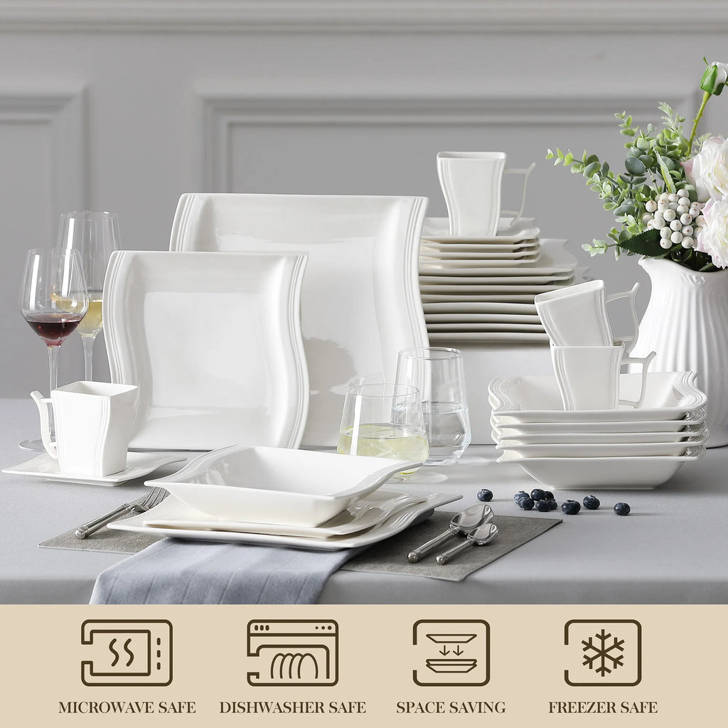 FLORA 30/60-Piece White Porcelain Dinner Set