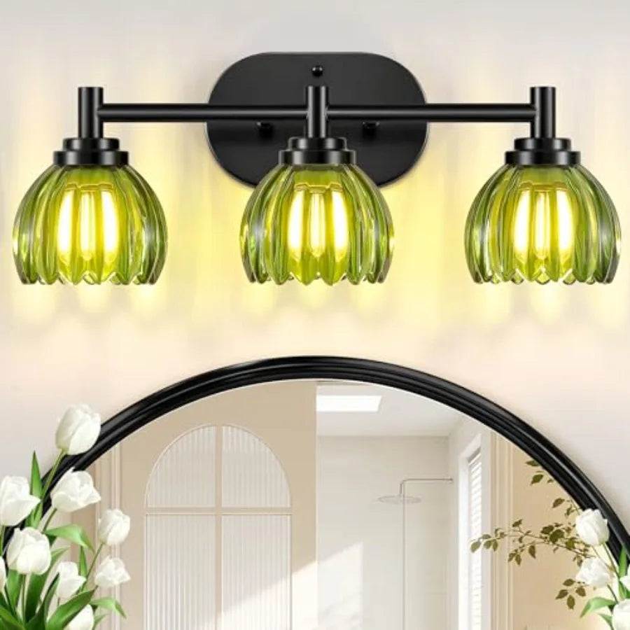 Brushed Bathroom Vanity Lights with Tulip Glass Shades