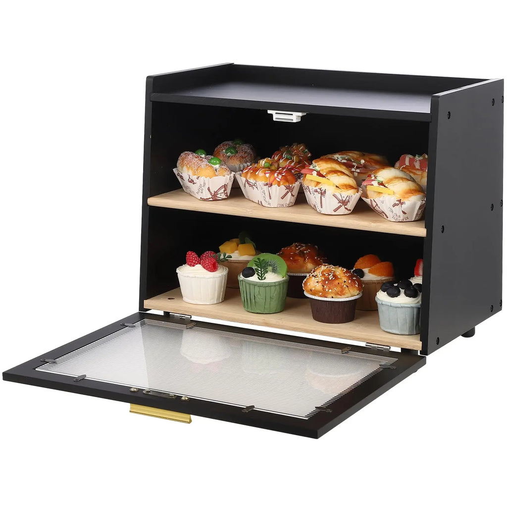 Double Layer Large Bamboo Bread Box