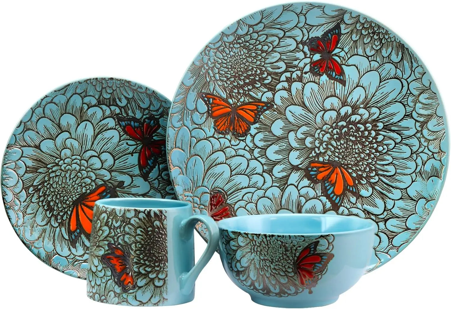 Butterfly Garden 16-Piece Stoneware Dinnerware Set
