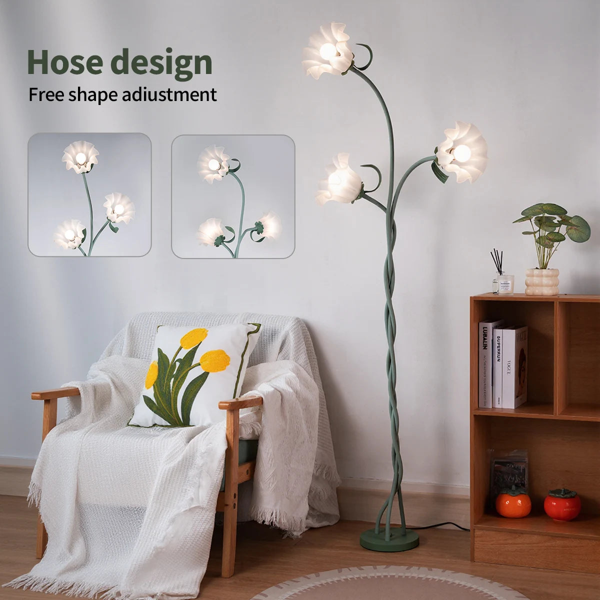 Retro Flower Floor Lamp – Dimmable with Flexible Neck Shaft
