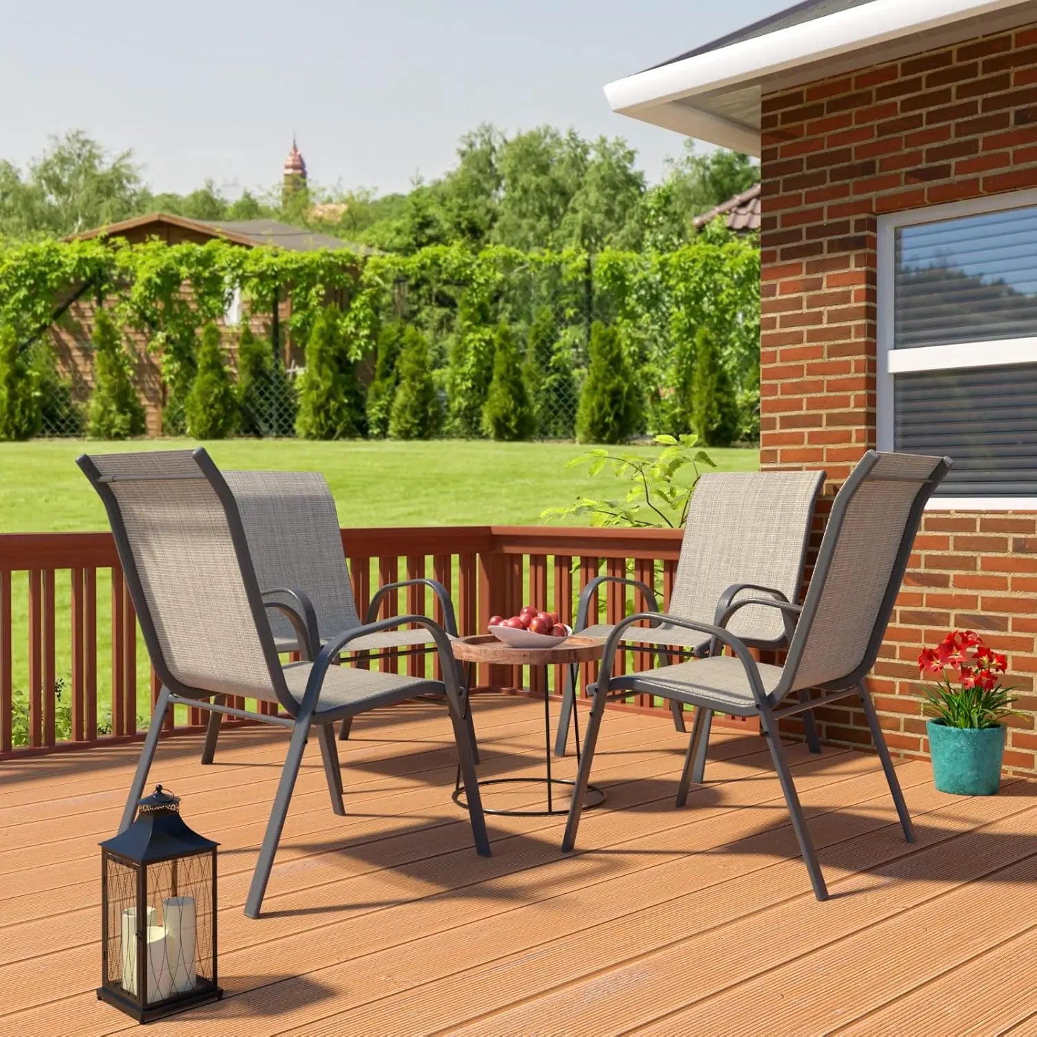 Patio Chairs Set of 4 – Outdoor Stackable Dining Chairs for All-Weather Use