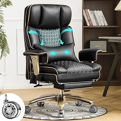Reclining Executive Office Chair with Rocking Function, Adjustable Back Support & Lumbar Massage