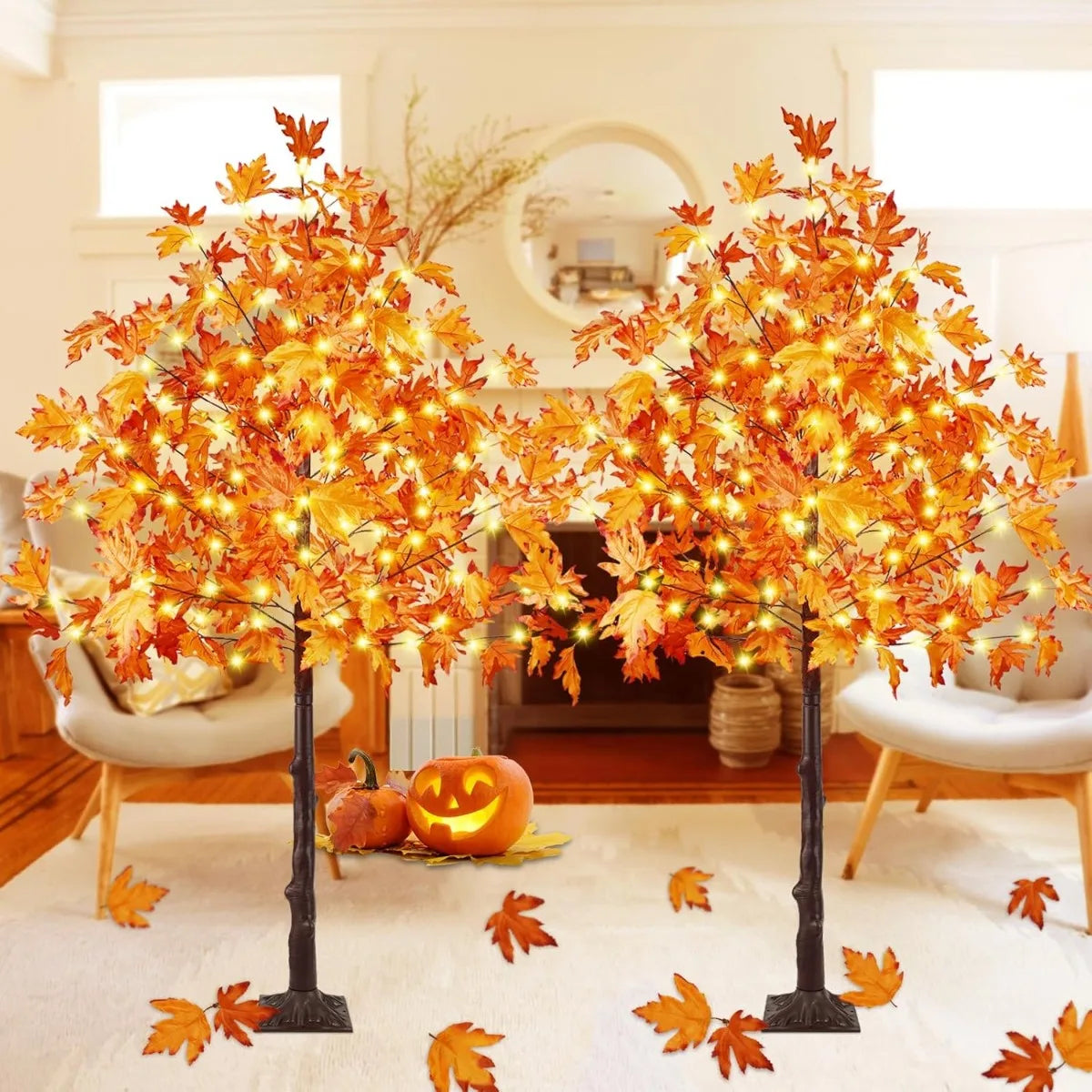 Artificial Lighted Maple Tree 6FT – Warm White Pre-Lit Fall Décor