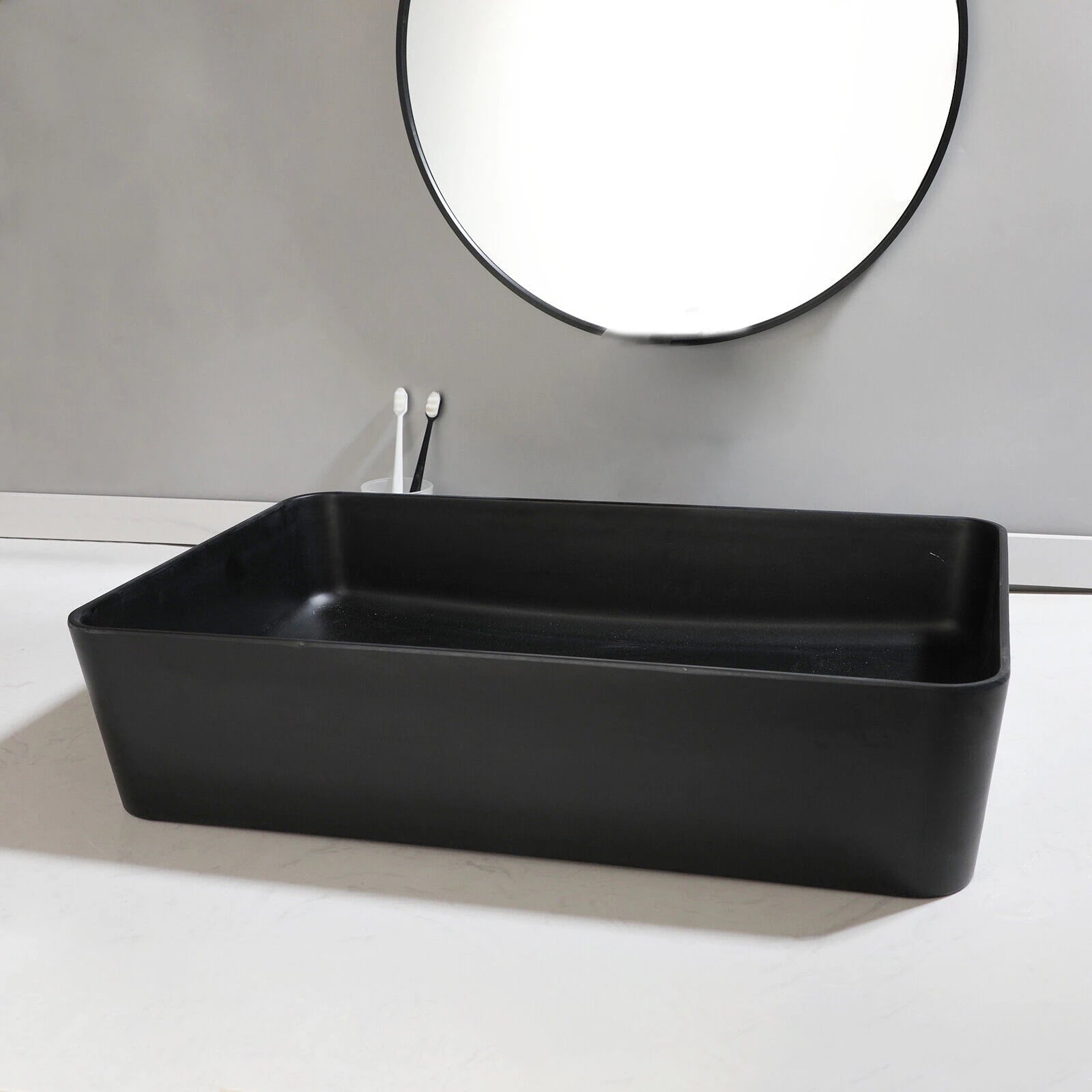 22" Rectangle Stone Resin Sink without Faucet, Above Counter