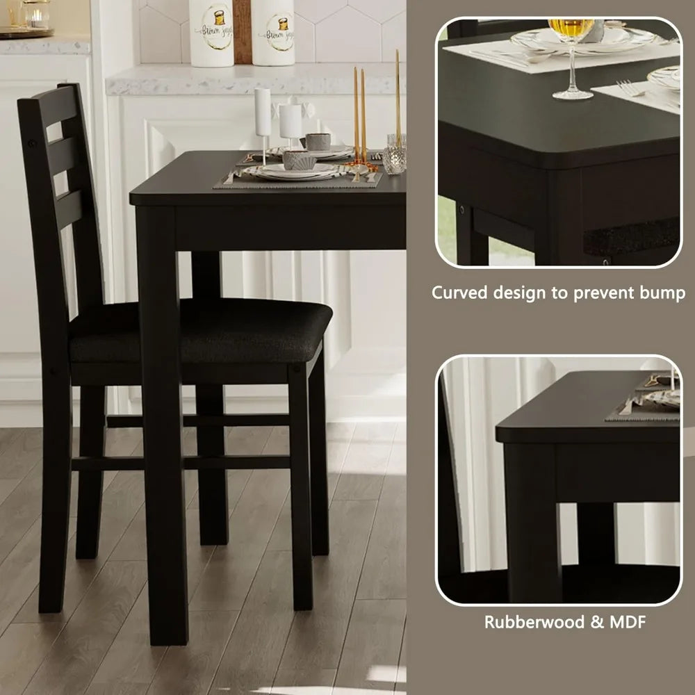 Solid Wood Indoor Modern Rectangular Dining Table Set with Cushioned Chairs