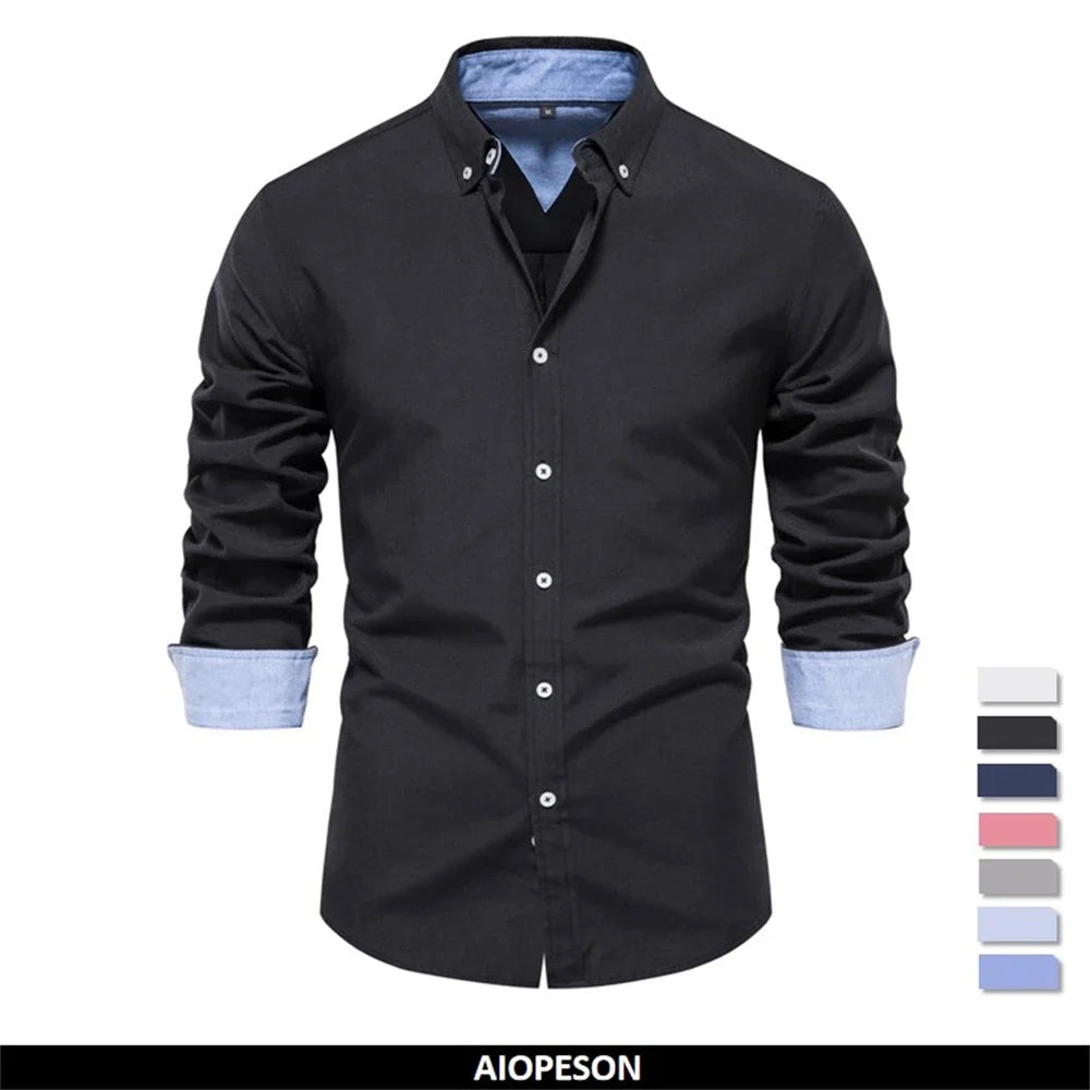 Men's Autumn Cotton Oxford Long Sleeve Shirt – Button Down, Versatile