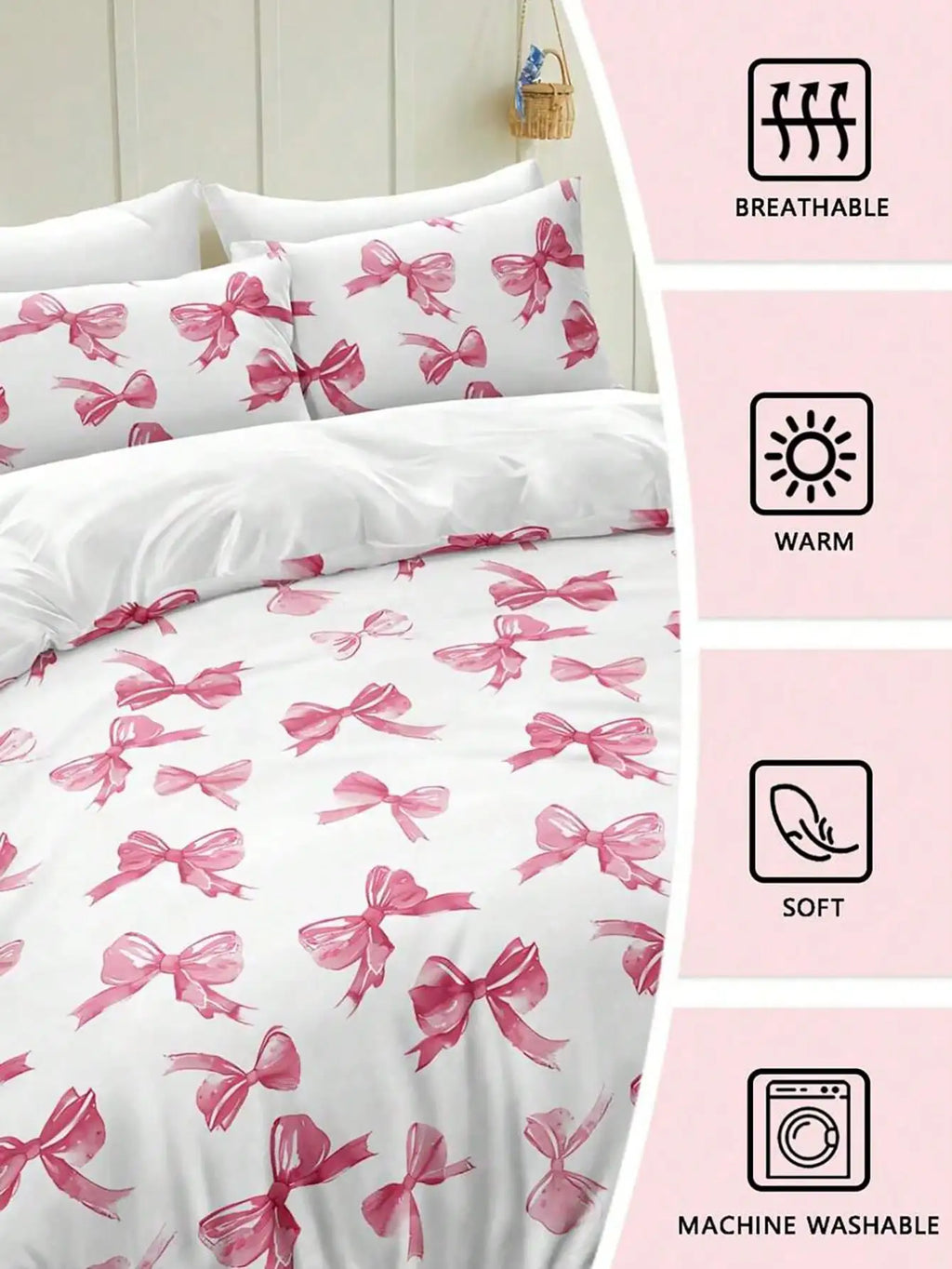 2/3-Piece Pink Bow Pattern Duvet Cover Set