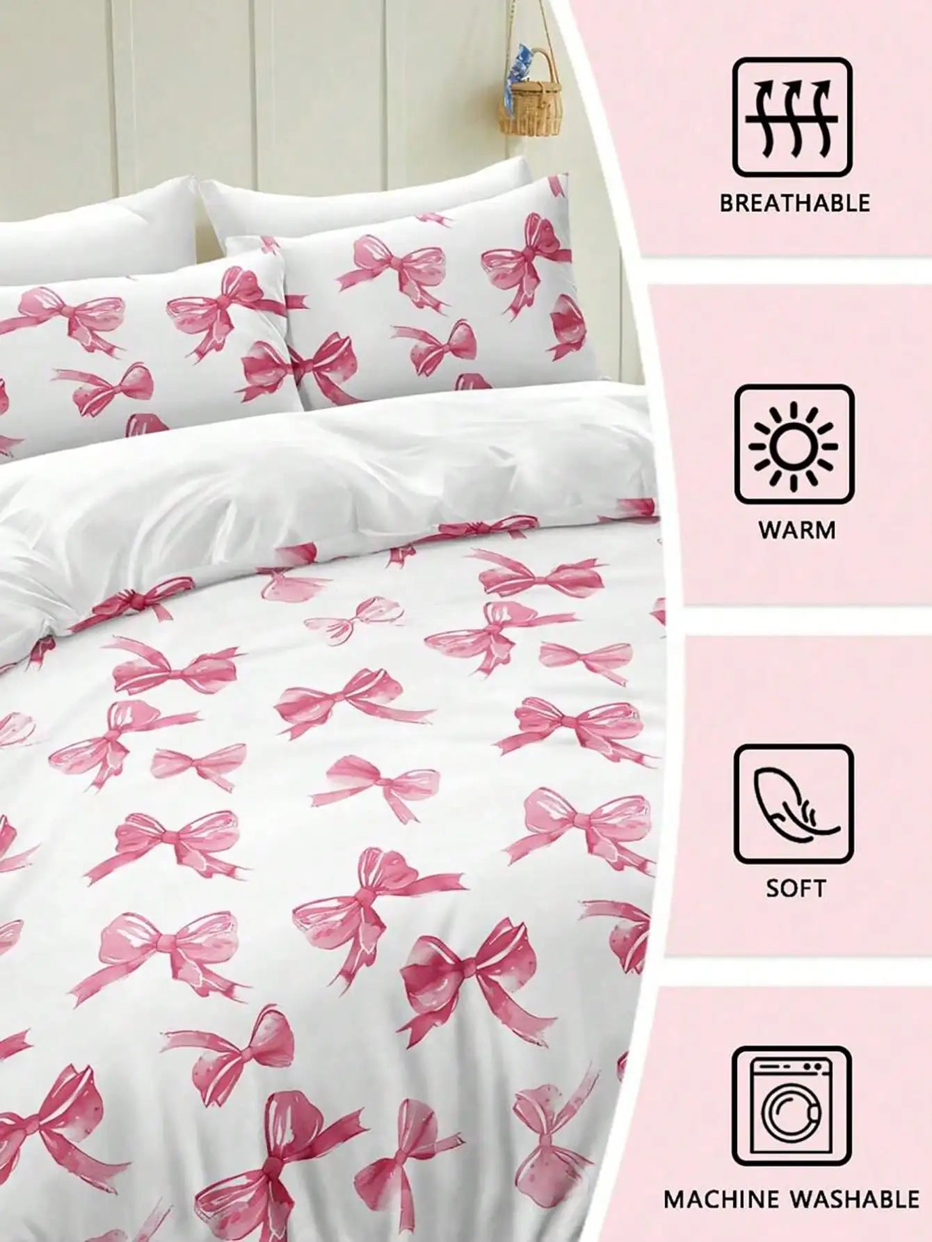 2/3-Piece Pink Bow Pattern Duvet Cover Set