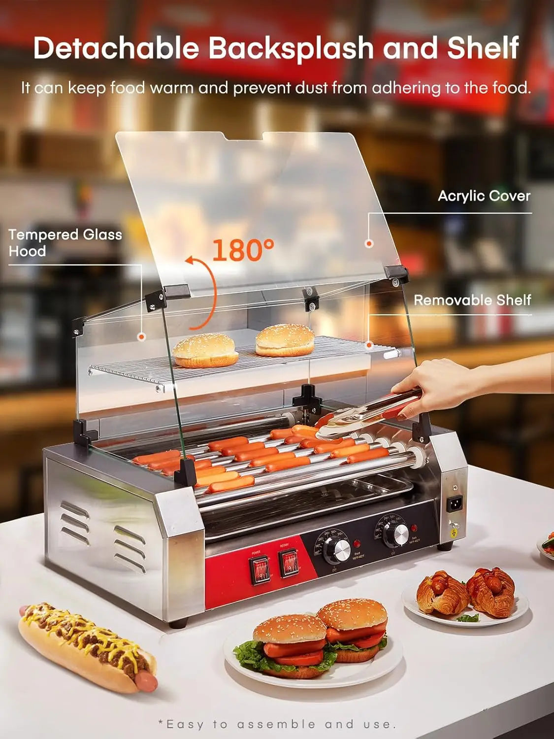 7 Roller Hot Dog Machine with Bun Warmer