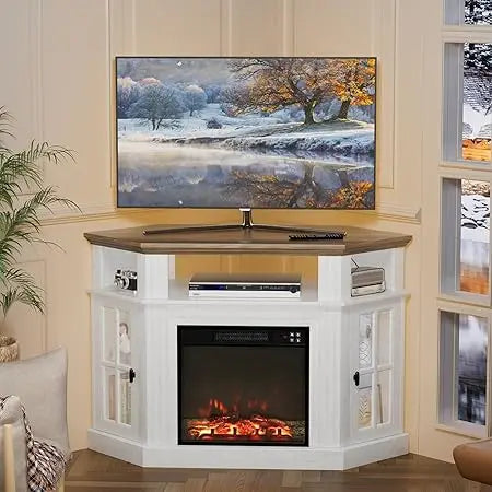 Corner TV Stand for TV Up to 55" with 18" Electric Fireplace, Entertainment Center