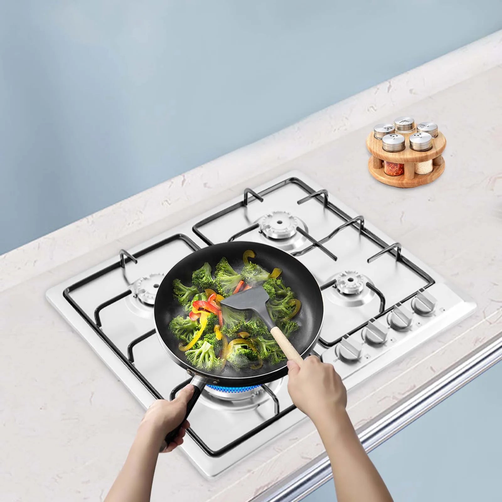 Dining Table with Built-In Gas Cooktop – 4/5 Burners