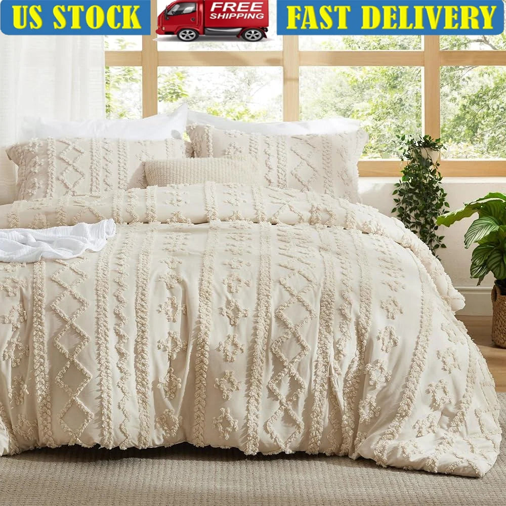 Tufted Boho Comforter Set – Queen (3 Pieces)
