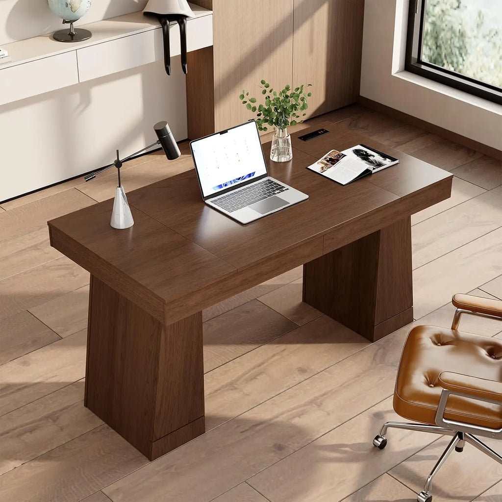Executive Desk with Power Outlets & Hidden Cabinet