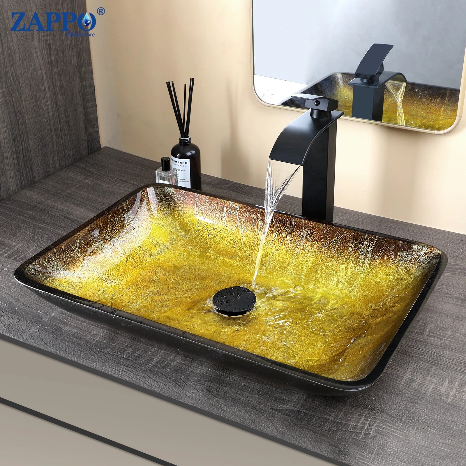 Big Countertop Tempered Glass Sink Faucet Set