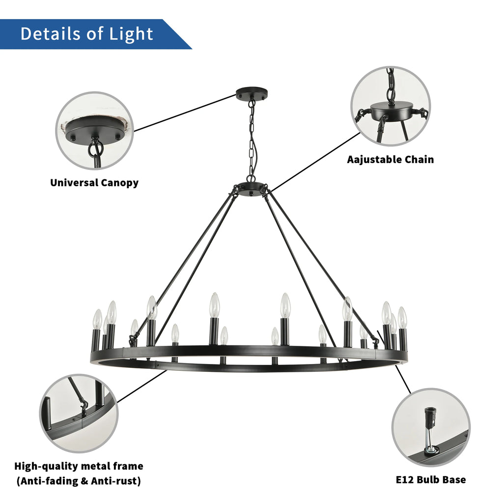 16-Light Wagon Wheel Chandelier