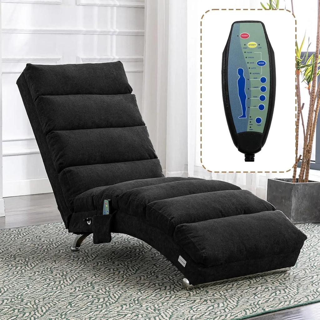 Indoor Chaise Lounge Chair with Electric Massage – 5 Modes, Breathable Linen Upholstered Recliner
