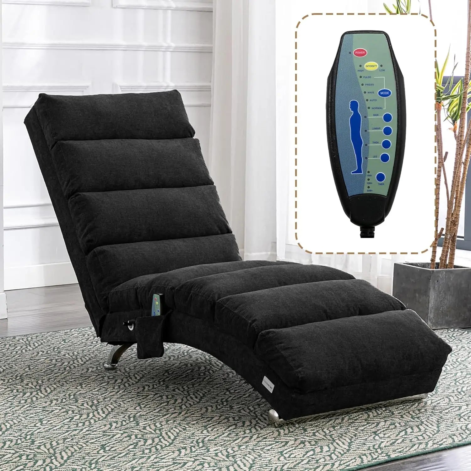 Indoor Chaise Lounge Chair with Electric Massage – 5 Modes, Breathable Linen Upholstered Recliner
