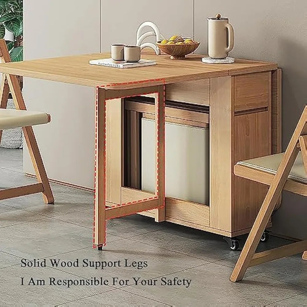 Modern Wooden Foldable Dining Table Set with Storage – 4 Chairs