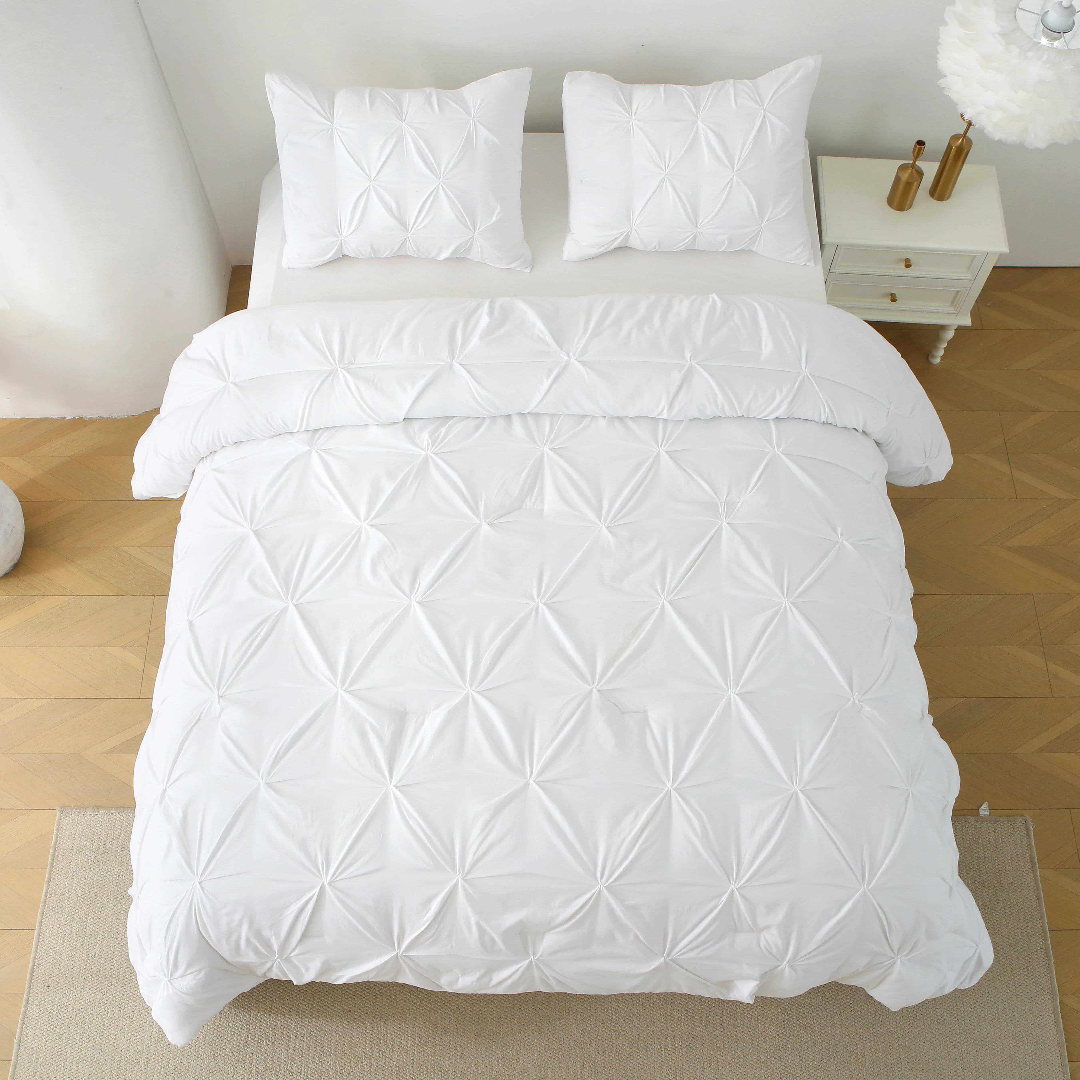 King Comforter Set, 3-Piece Pintuck Bedding Set – White