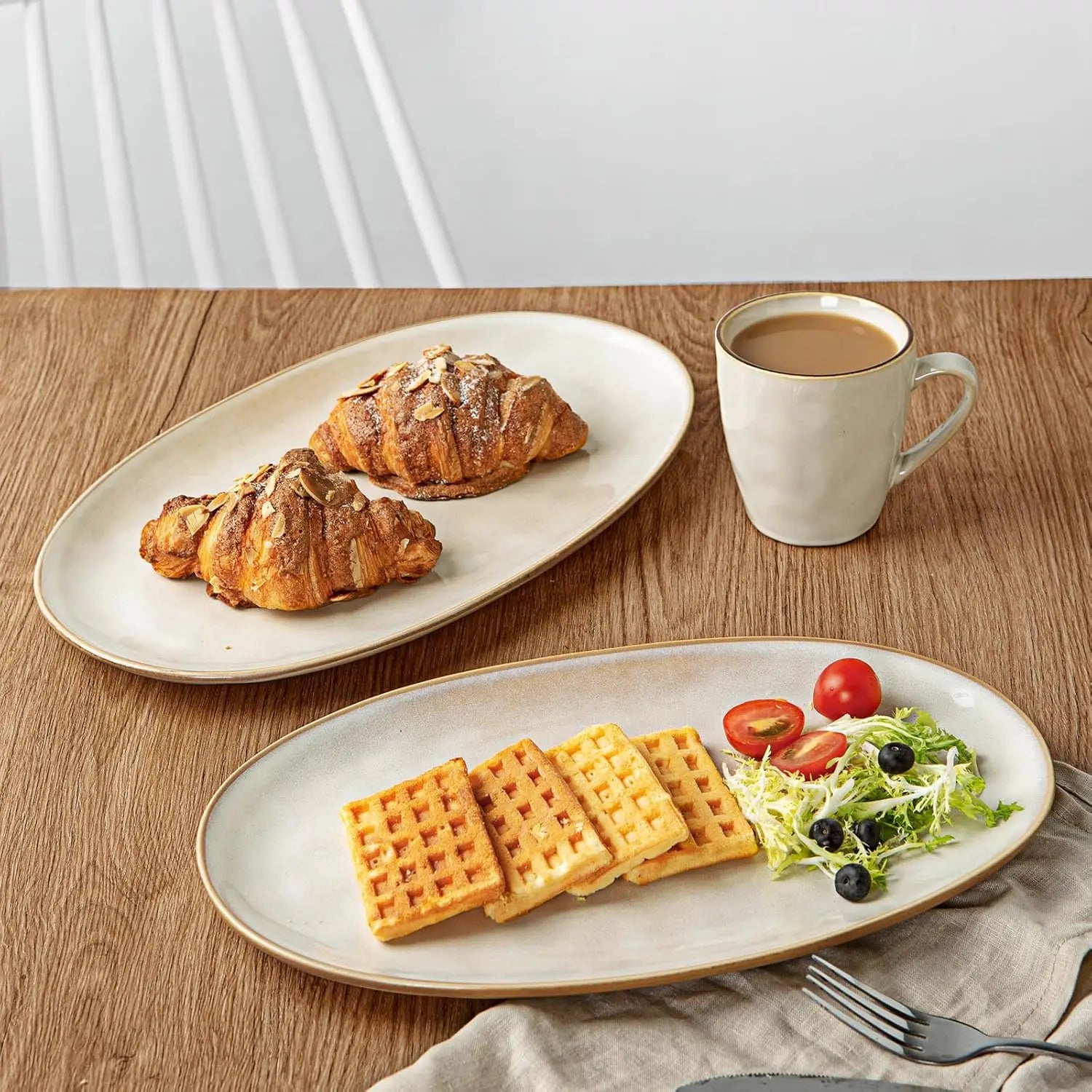 Ocean Round Plates and Bowls 15-Piece Dinnerware Set – Cappuccino White