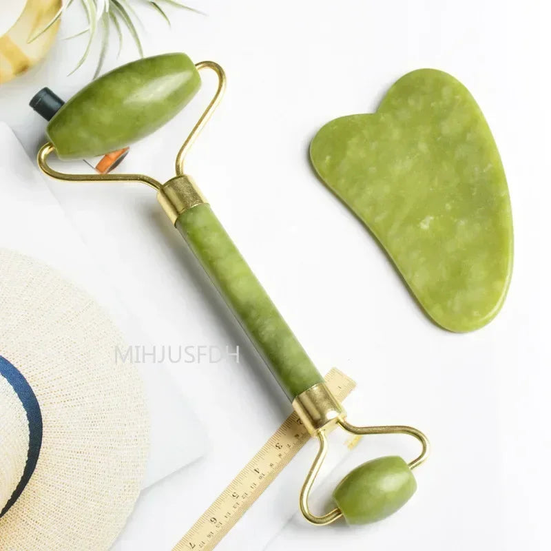 Natural Jade Roller Massager & Gua Sha Set