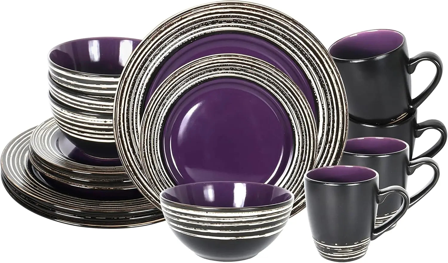 Stoneware Handcrafted Tree Bark Effect Glaze Dinnerware Set – Lavender/Purple (16pcs)