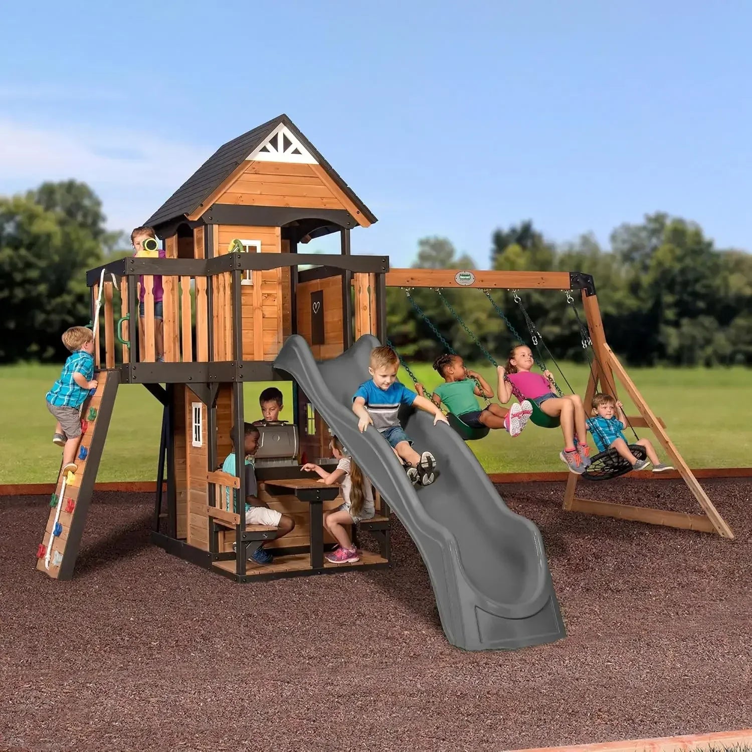 Cedar Wood Swing Set with Clubhouse