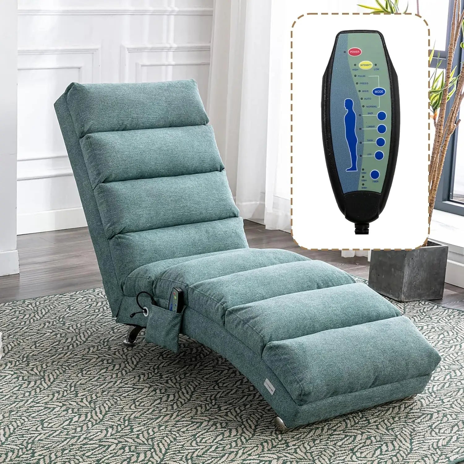 Indoor Chaise Lounge Chair with Electric Massage – 5 Modes, Breathable Linen Upholstered Recliner