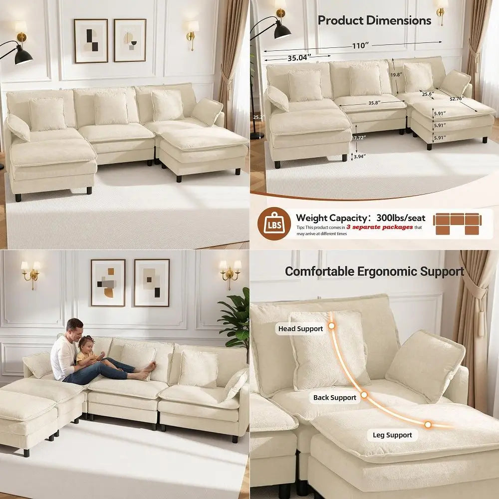 Modular Sectional Sofa with Ottoman –  U-Shaped