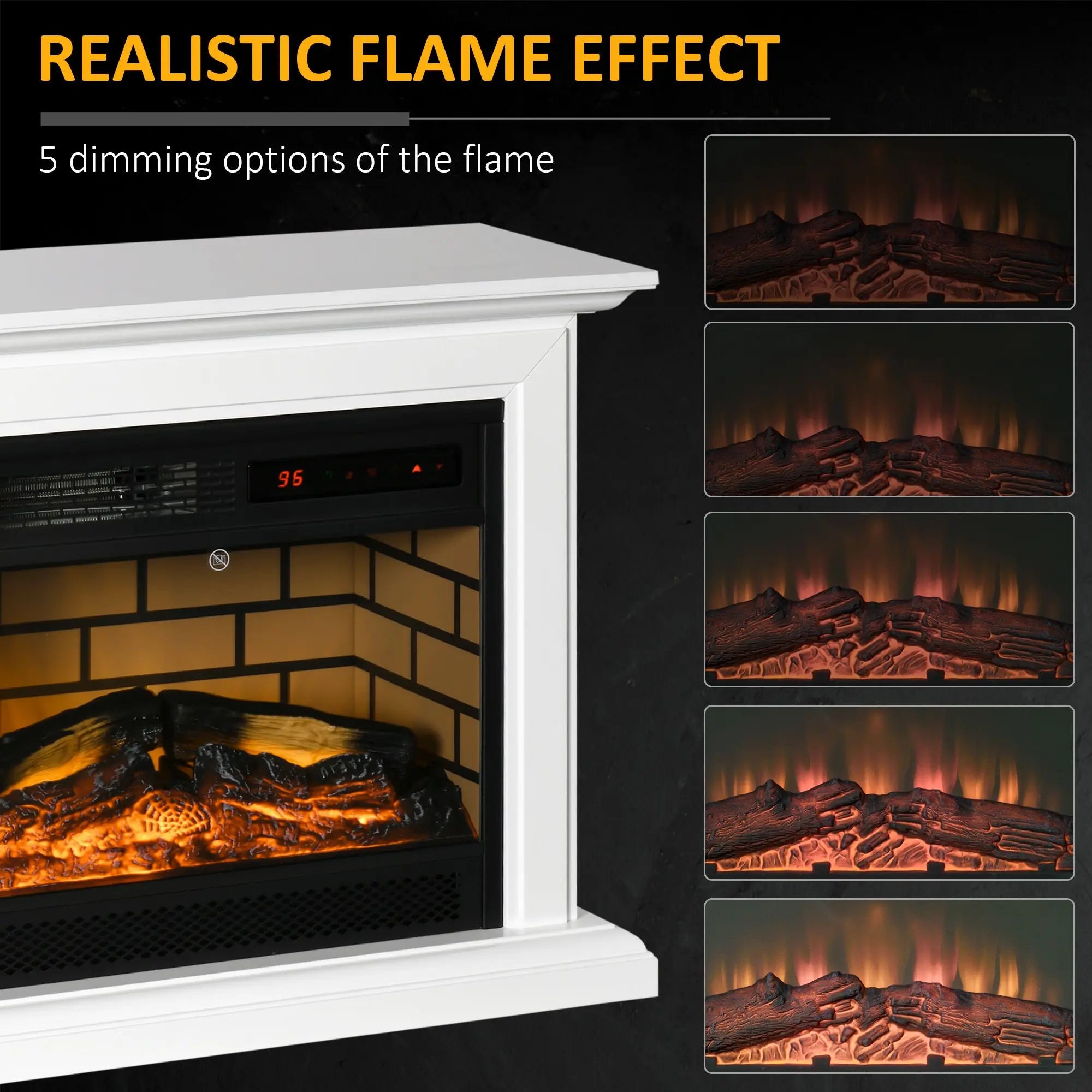 Electric Freestanding Fireplace Heater with Mantel, Dimmable Flame, Remote Control