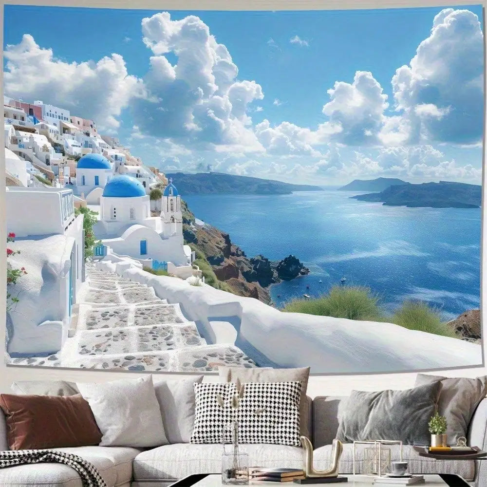 1pc Santorini Mediterranean Coastal Wall Hanging