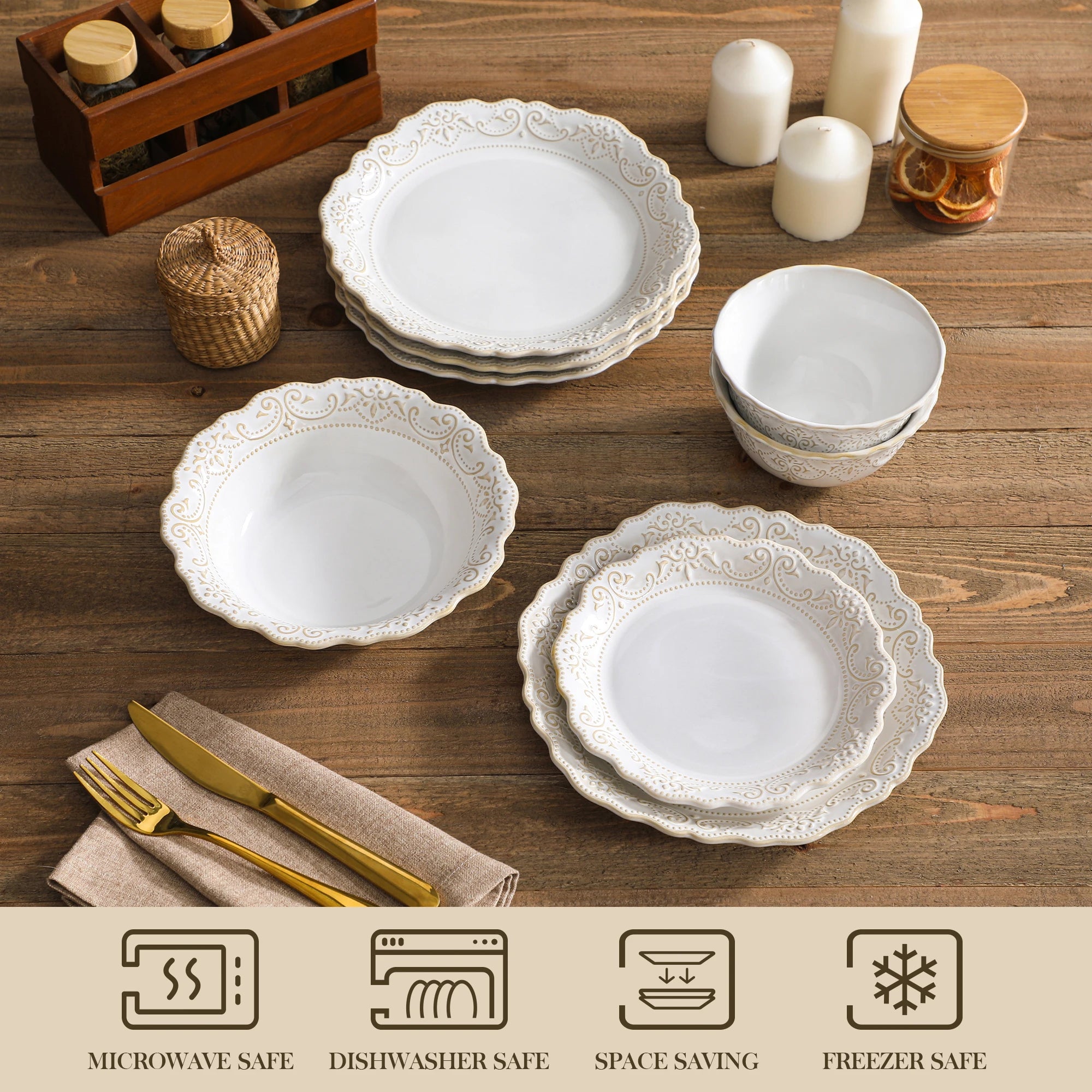 Elegant White Stoneware Dinnerware Set