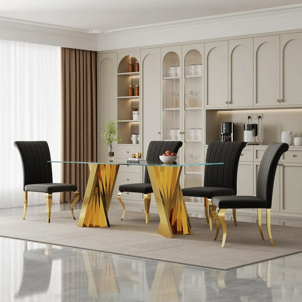 70" Modern Glass Gold Dining Table for 6-8