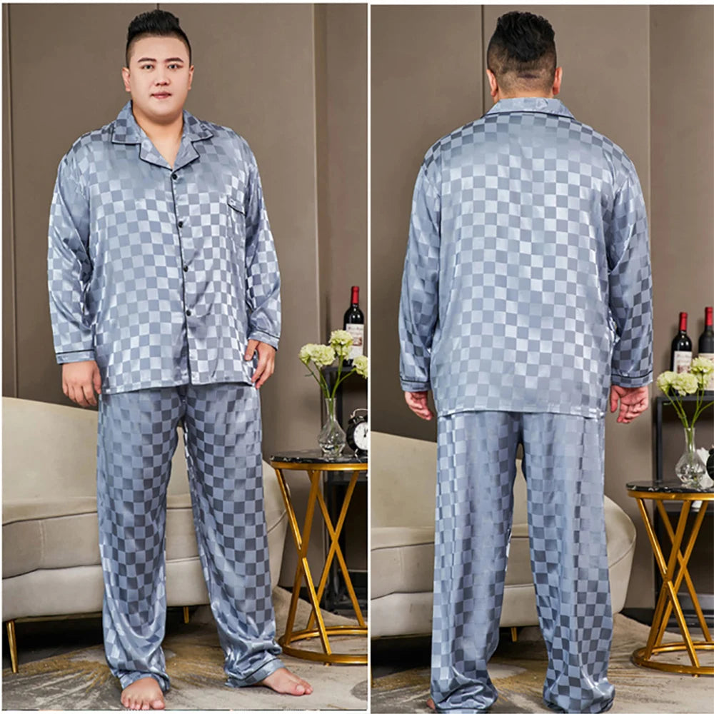 Plus Size Men’s Ice Silk Satin Pajama Set – Cool, Casual & Luxurious Sleepwear