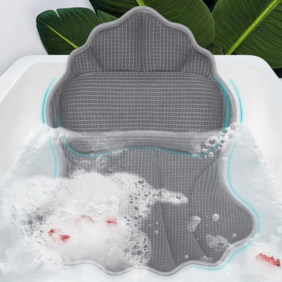 Luxury Bath Pillow with 4D Mesh Design, Ergonomic Support, Suction Cups