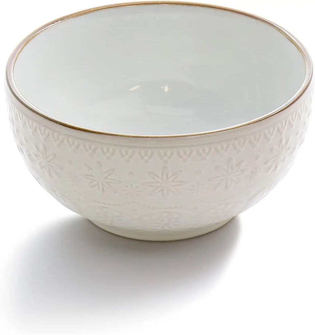 Countess 16-Piece Embossed Double Bowl Stoneware Dinnerware Set in Ivory