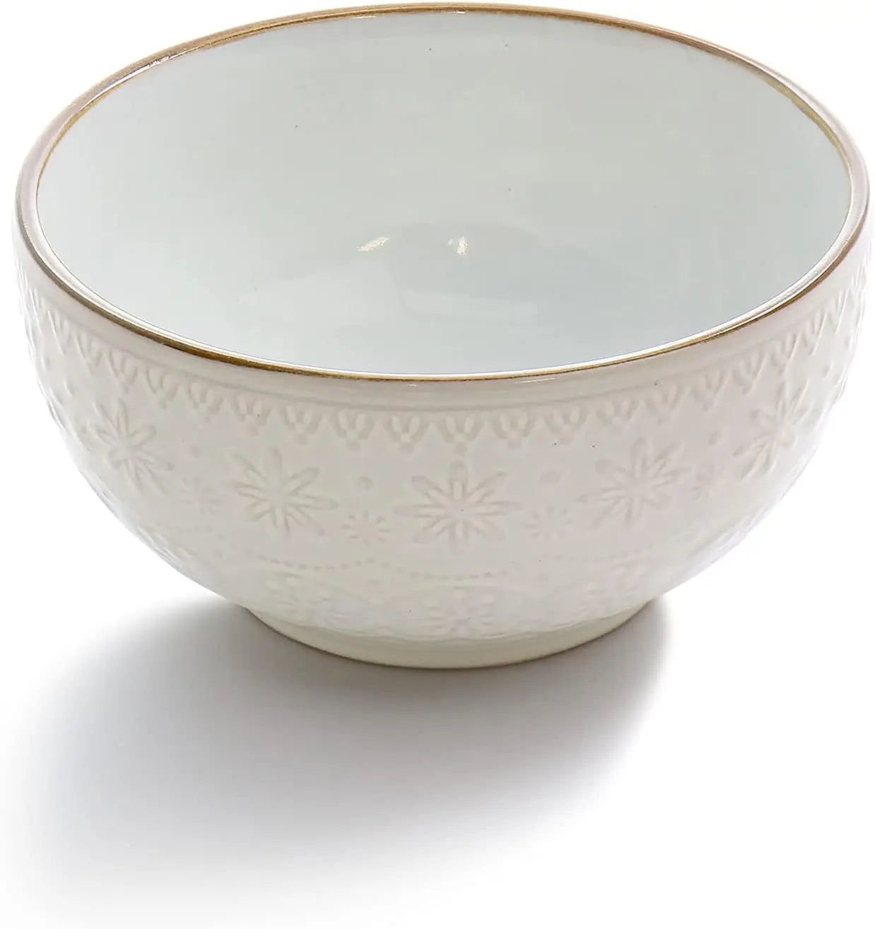 Countess 16-Piece Embossed Double Bowl Stoneware Dinnerware Set in Ivory