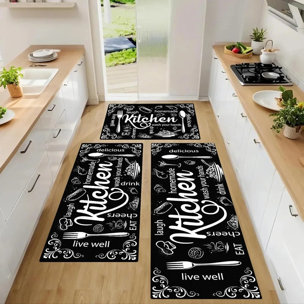 Farmhouse Kitchen Floor Mats – Non-Slip Washable 3-Piece Set